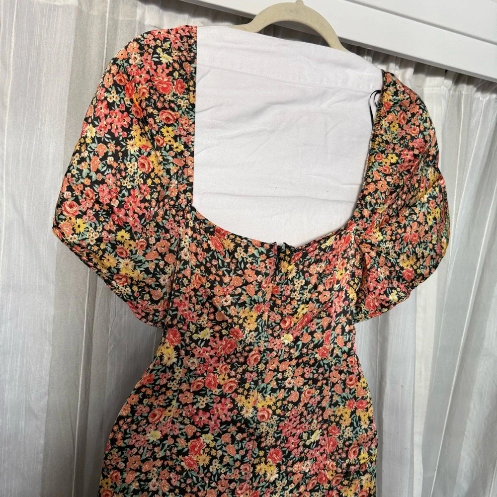 Topshop Satin Floral Sweetheart Midi Dress Black Multi US 10 - Picture 6 of 11